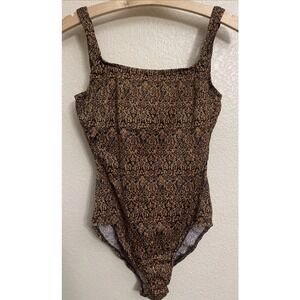 Cole of California Womens Vintage Gold Metallic Damask One Piece Swimsuit 14